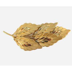 12k Gold Filled Textured Leaf Brooch Signed CR